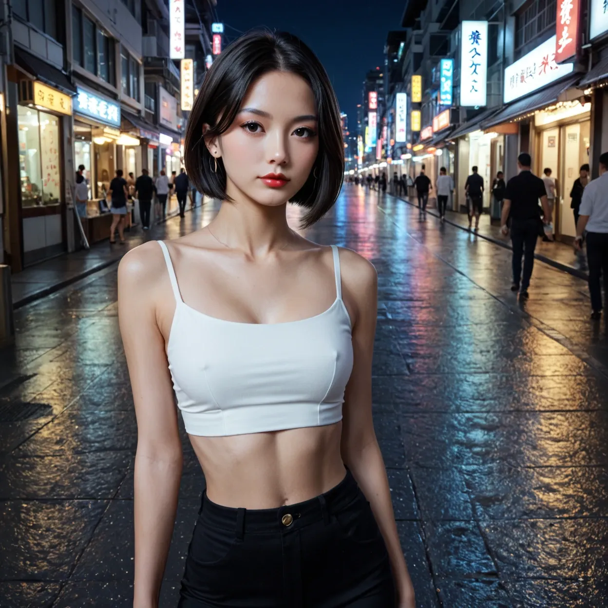 Japanese asian woman city lights